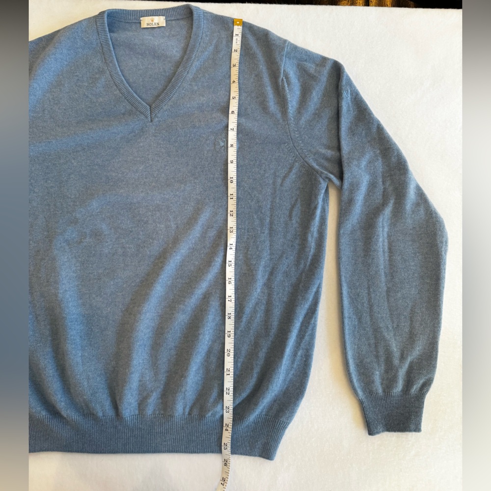 Rolex V-Neck Cashmere Sweater in Classic Blue - Picture 4 of 8
